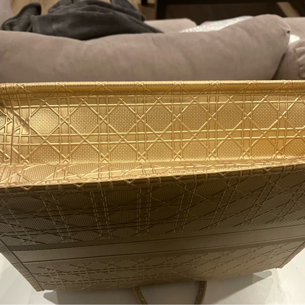 Rare Authentic Christian Dior Book Tote Big Size Handbag Golden Canvas - Picture 11 of 12